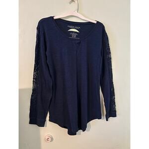 Earth Yoga Organic Cotton Bamboo Long Sleeve Lace Top Navy Women’s L Sustainable